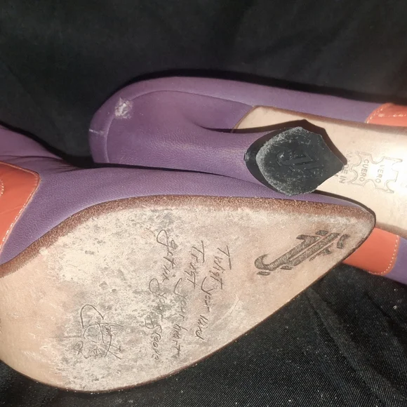 John Fluevog Rare Vibrant Purple and Orange Heeled Boots - Picture 6 of 15